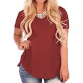 thumbnail image 2 of ziyahi Femmes T-Shirt V Col Blouse Décontractée Couleur Unie Haut à Manches Courtes, Rouge Vin, 4XL, 2 of 5