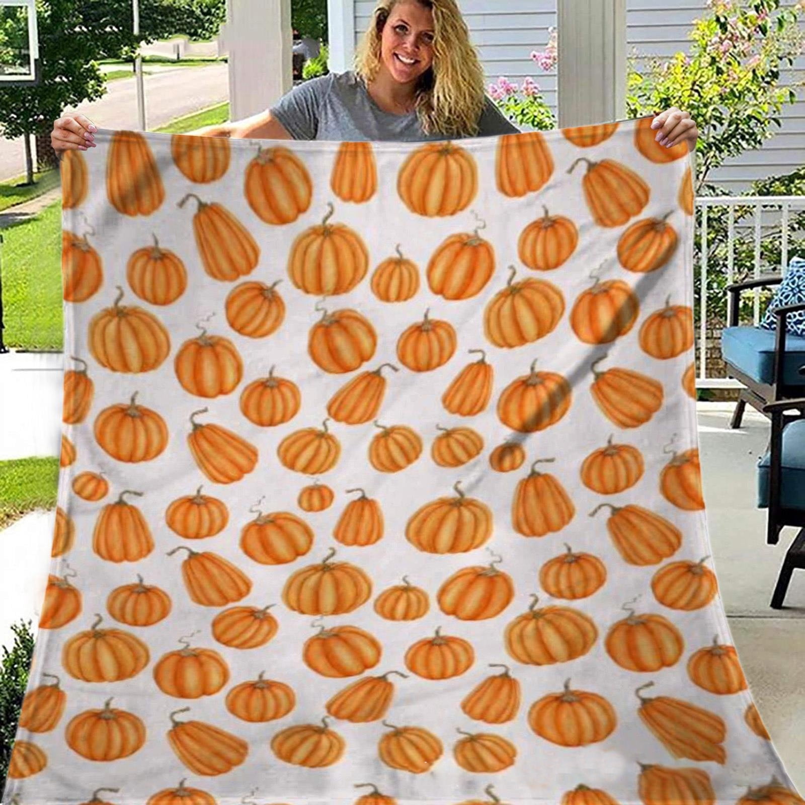 Tupukom Fall Blanket Pumpkin Fall Throw Blanket Pumpkin Branches Soft Fall Throw Carpet Thanksgiving Fuzzy Picnic Carpet for Room Bed Chair Outdoor