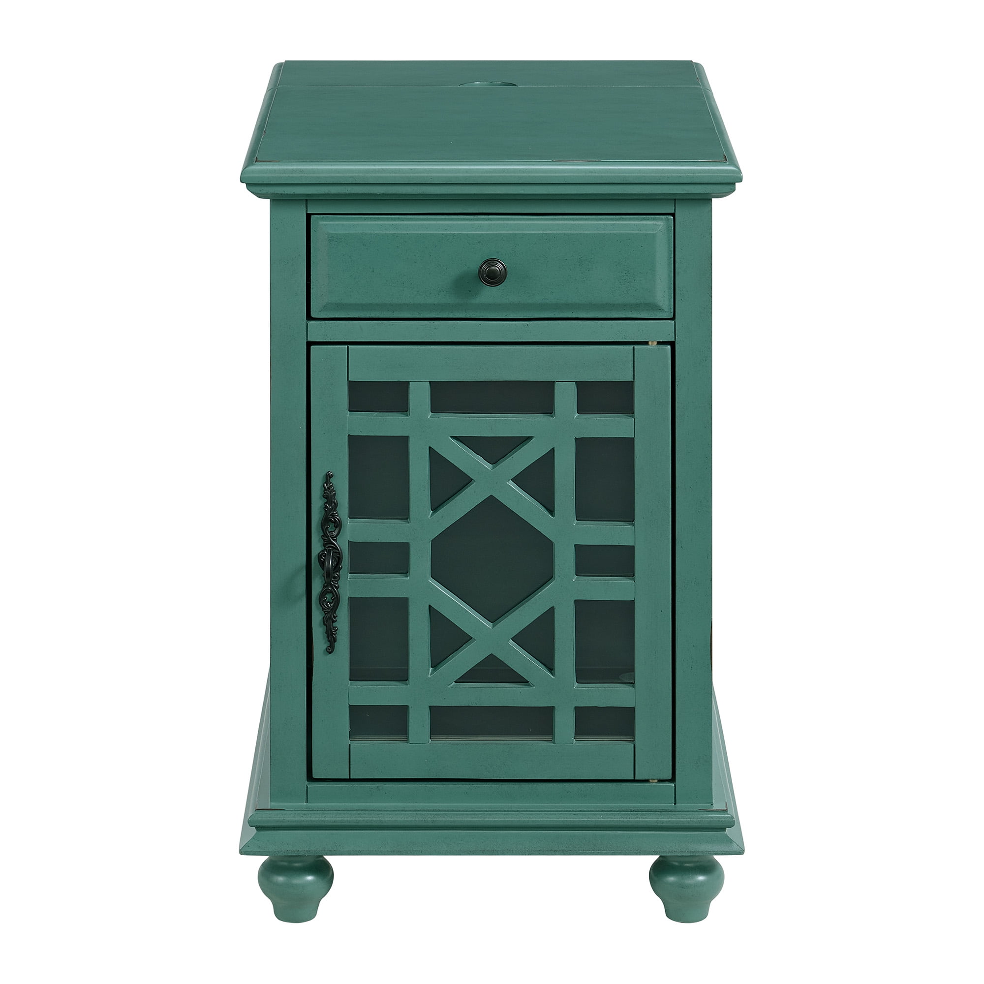 Martin Svensson Home Elegant Chairside Table with Power, Antique Teal