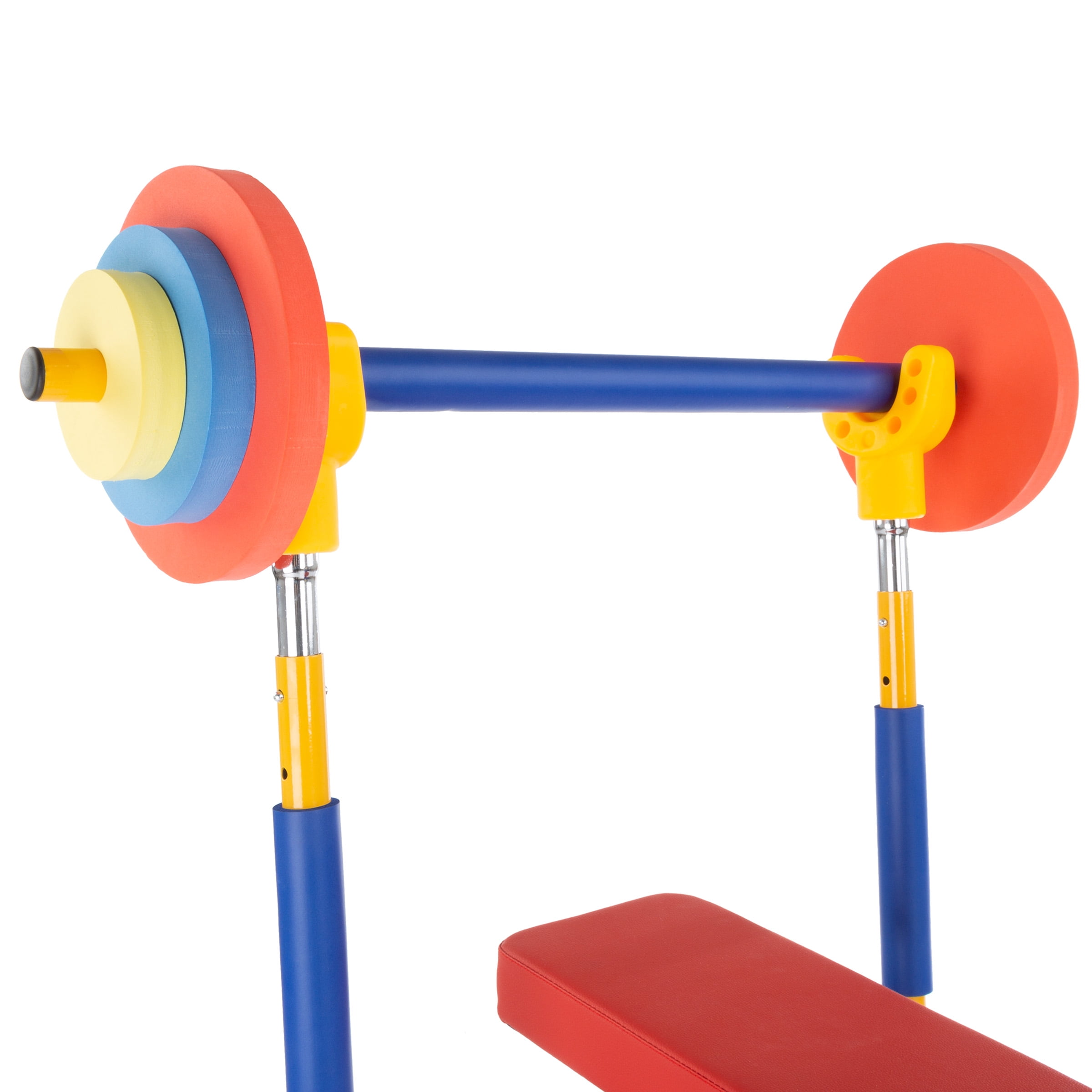 Hey Play Kids Weight Bench Set with Leg Press and Barbell for Ages 3 and Up