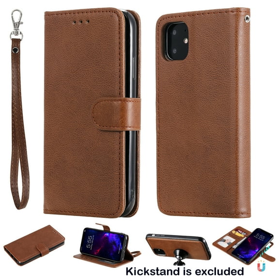iPhone 11 6.1" Case Wallet, Allytech Premium Leather Flip Case Cover & Card Slots Pocket, Support Wireless Charging Detachable Slim Case Cover for Apple iPhone 11 6.1", Brown