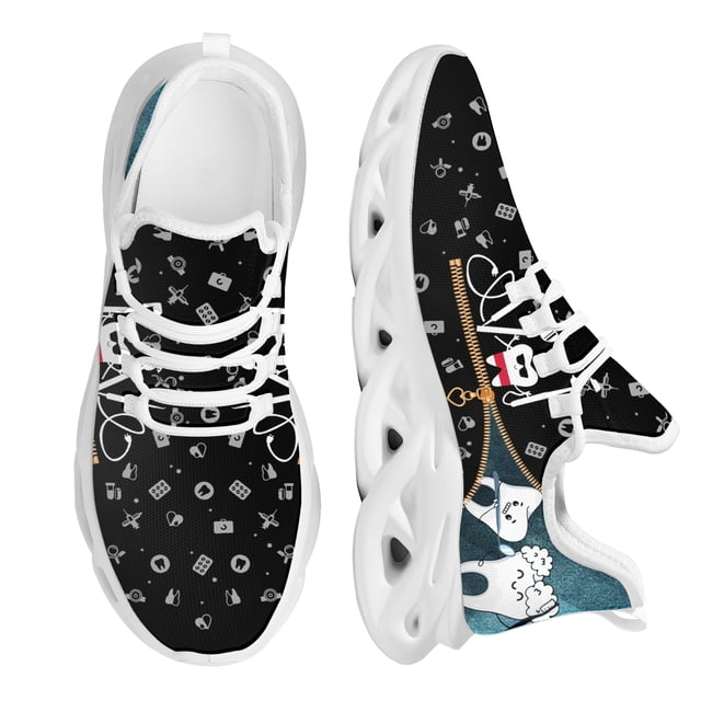 Zapatos planos con estampado de dientes enrejados de dibujos animados para mujer, zapatillas informales de malla transpirable para mujer
