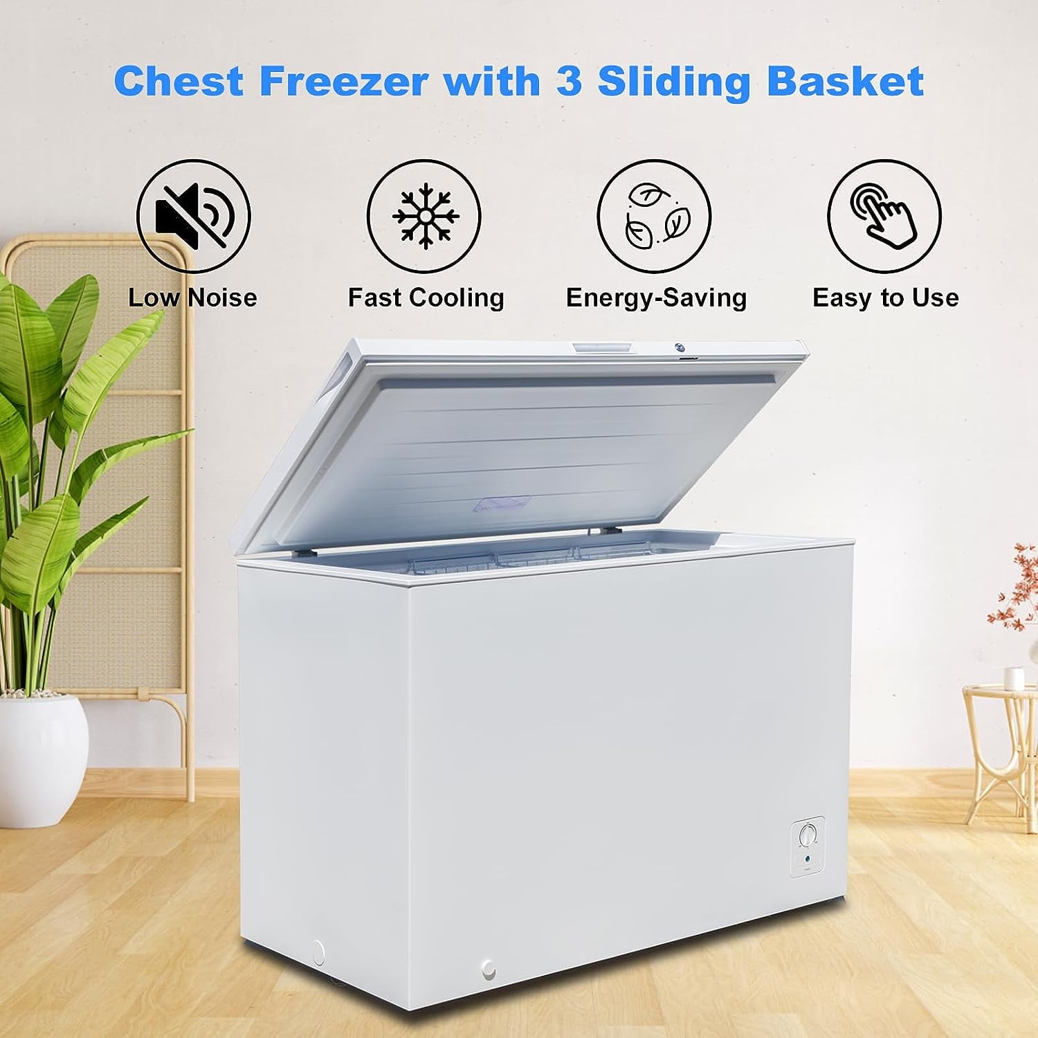 Smad Chest Freezer 10.5 Cu ft Large Deep Freezer Adjustable Thermostat Low Noise