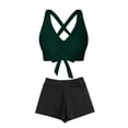 thumbnail image 3 of Bosfbaoi Swimsuit for Women 2-Piece High Waisted Tankini Set Twist Front Crisscross Back Top Boyshort Bottom Regular Solid Tankini Sets for Women, 3 of 6