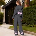 thumbnail image 2 of CIENVNSTG Women's 2 Piece Outfits Bow Trim Print Long Sleeve Hoodie Sweatsuit Sets Sweatshirt Comfortable Loose Wide Leg Sweatpants Light Gray M, 2 of 6