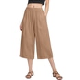 thumbnail image 2 of Lumtrix Women Wide Leg Linen Pants Flowy Palazzo Elastic Waist Capri Pants with Pockets Summer Beach Vacation Trousers Khaki 2XL, 2 of 4