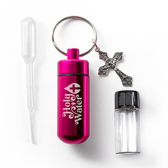 Catholic Holy Water Bottle Keychain Kit - Pink