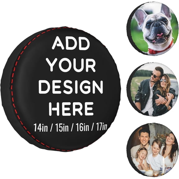 Custom Photo Spare Tire Cover, Personalized Image Text Logo Waterproof Dustproof Wheel Tire Cover Protectors for Trailer Truck SUV Universal All Vehicles (14inch - 17inch)