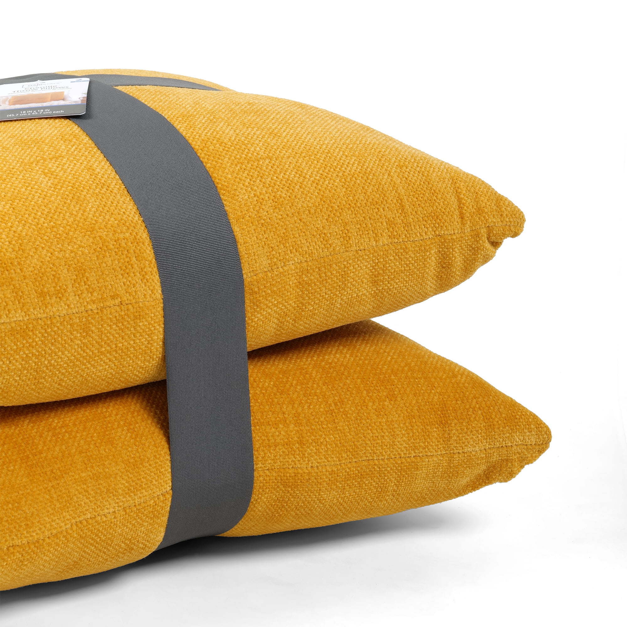 Mainstays 18" x 18" Solid Chenille Yellow Polyester Decorative Pillow Set (2 Count)