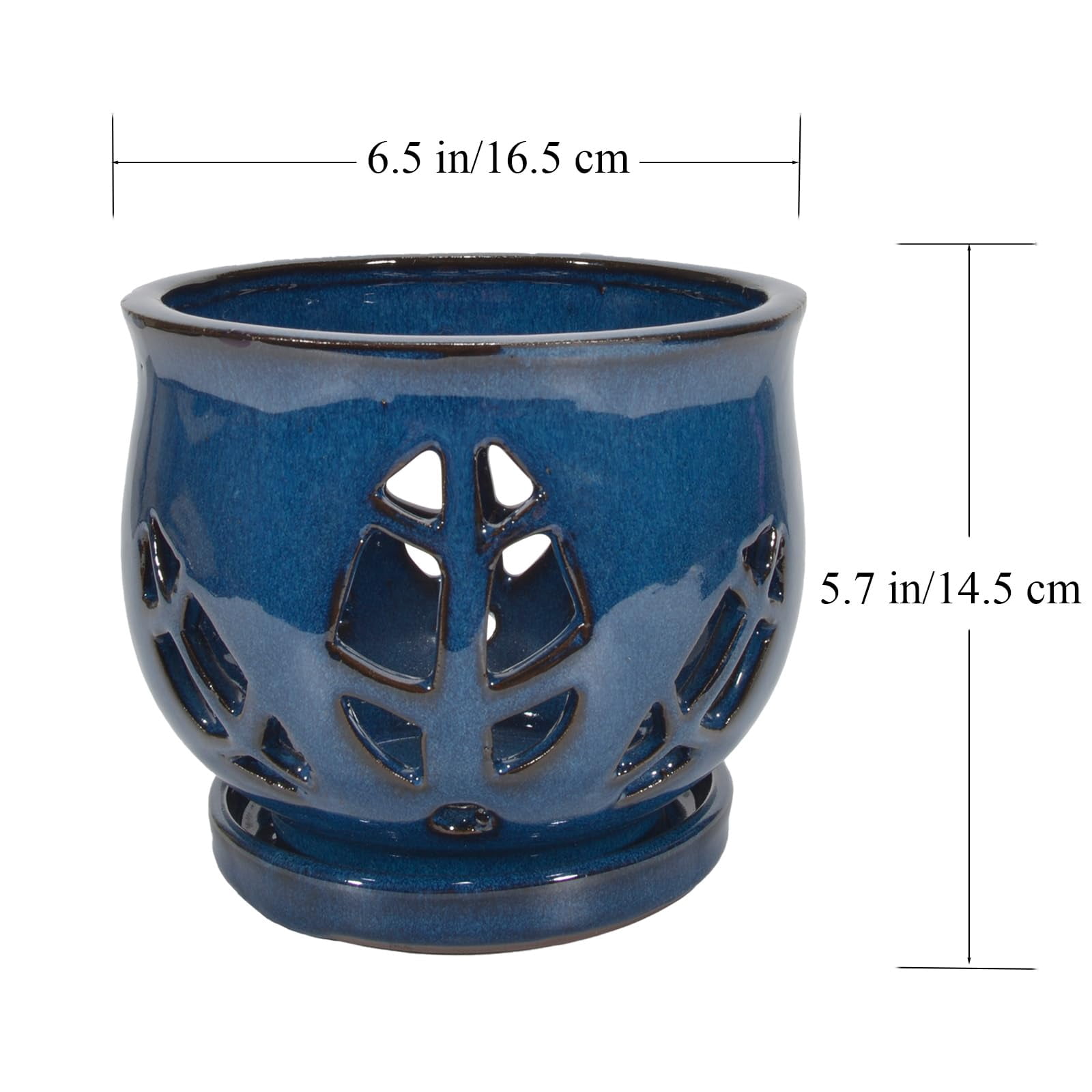 W&W Orchid Pot with Holes and Saucer for Orchid Repotting and Better Grow, Blue, 6.5 inches