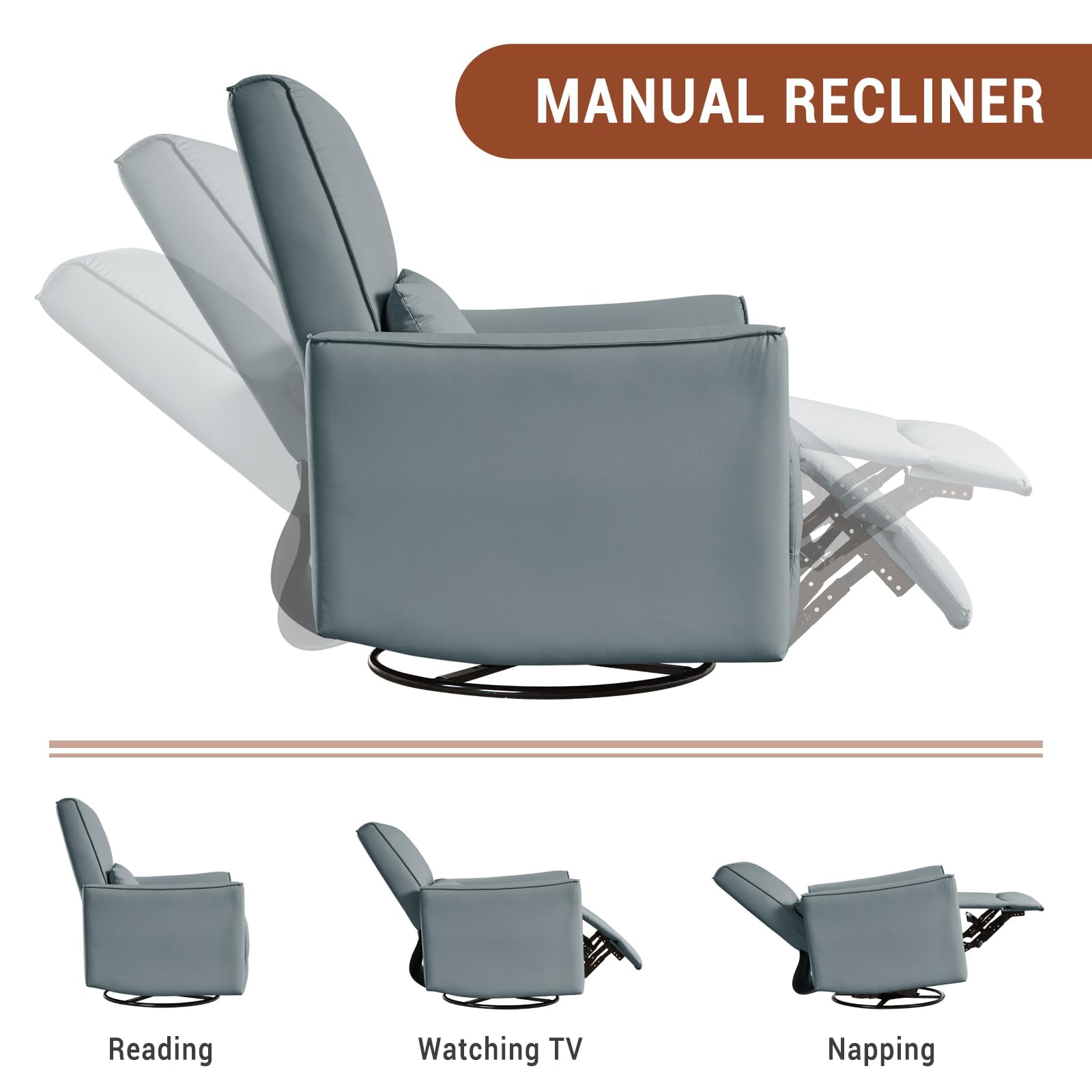 TROPOW 360° Swivel, Rocking Chair Nursery, Glider Rocker Recliner, PU Leather Sofa Chair with high Back, Deep Seat for Nursery, Living Room, Bedroom,Gray