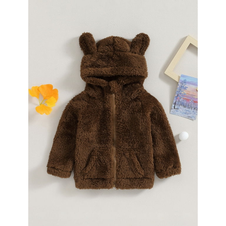 Buy JESKIDS Toddler Girls Boys Fleece Hoody Jacket Zip Up Teddy Coat Warm  Winter Outwear Brown at