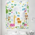 thumbnail image 1 of Cartoon Tapestry, Floral Background with Funny and Animals Giraffe Lion Monkeys and Butterflies, Fabric Wall Hanging Decor for Bedroom Living Room Dorm, 5 Sizes, Multicolor, by Ambesonne, 1 of 1