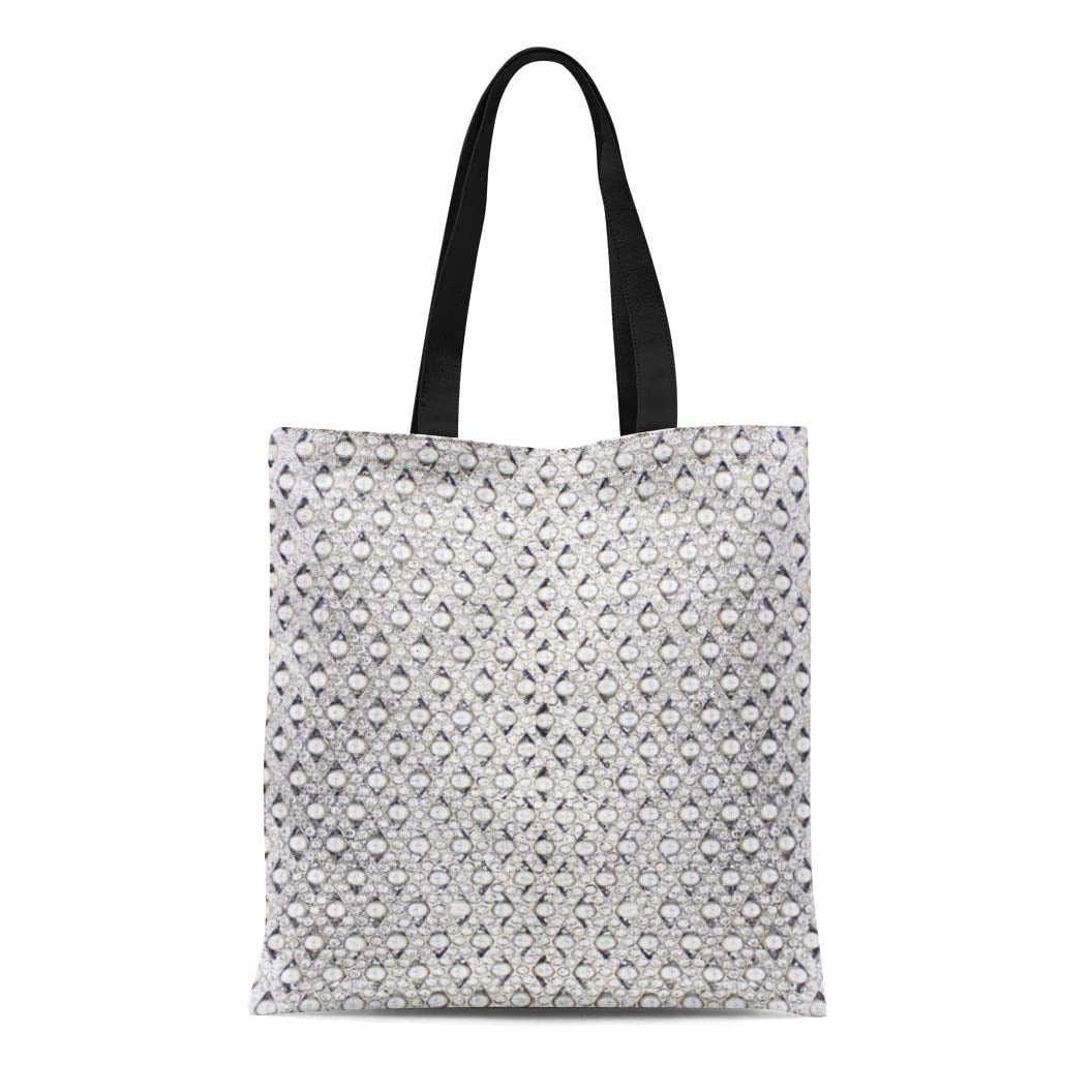 ASHLEIGH Canvas Tote Bag Jewels 113 Bling Silver Diamond Glamorous Faux Rhinestones Gemstones