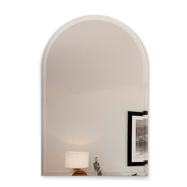 18"x36" Inch Arch Frameless Wall Mirror 1" Beveled Edge With Hooks