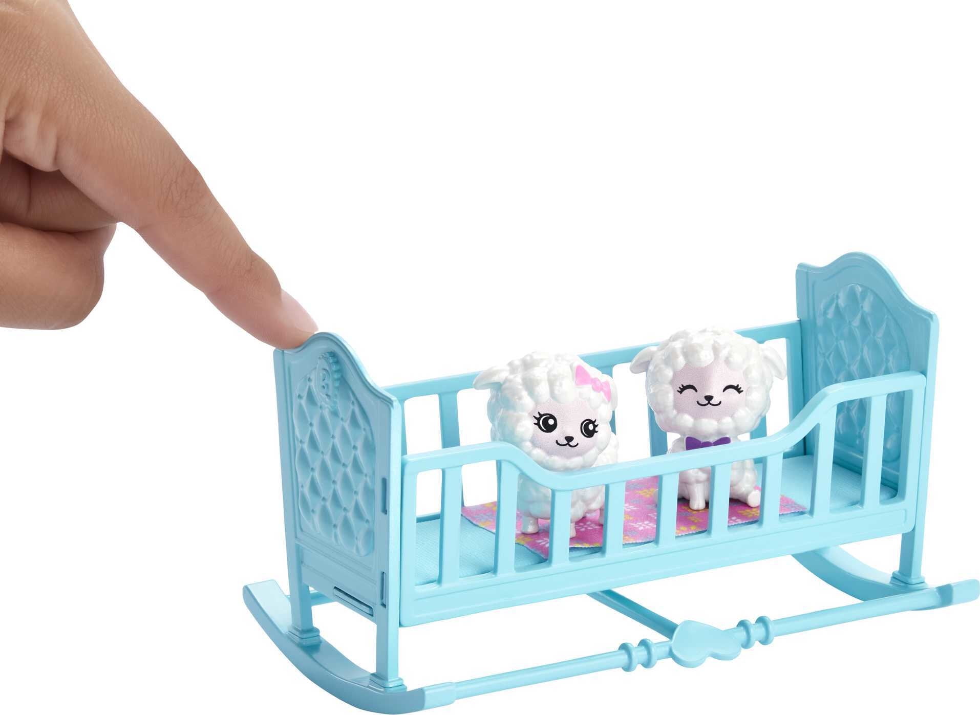Barbie Skipper Doll with Fantasy Look, 2 Baby Lambs, Nurturing Accessories, Stroller and Crib
