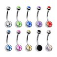 thumbnail image 2 of HOOUN 1PC Belly Bar Crystal Gem Navel Ring Surgical Steel Body Piercing Jewellery-Clear, 2 of 9