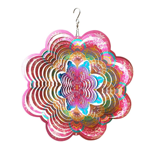 FONMY 3D Stainless Steel 6 inches Pink Flower Mandala Wind Spinner