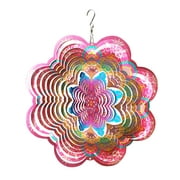 FONMY 3D Stainless Steel 6 inches Pink Flower Mandala Wind Spinner