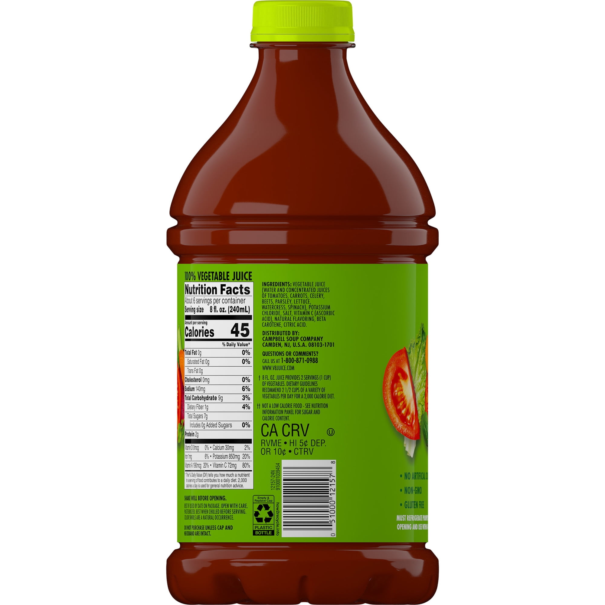 V8 Low Sodium Original 100% Vegetable Juice, 46 fl oz Bottle
