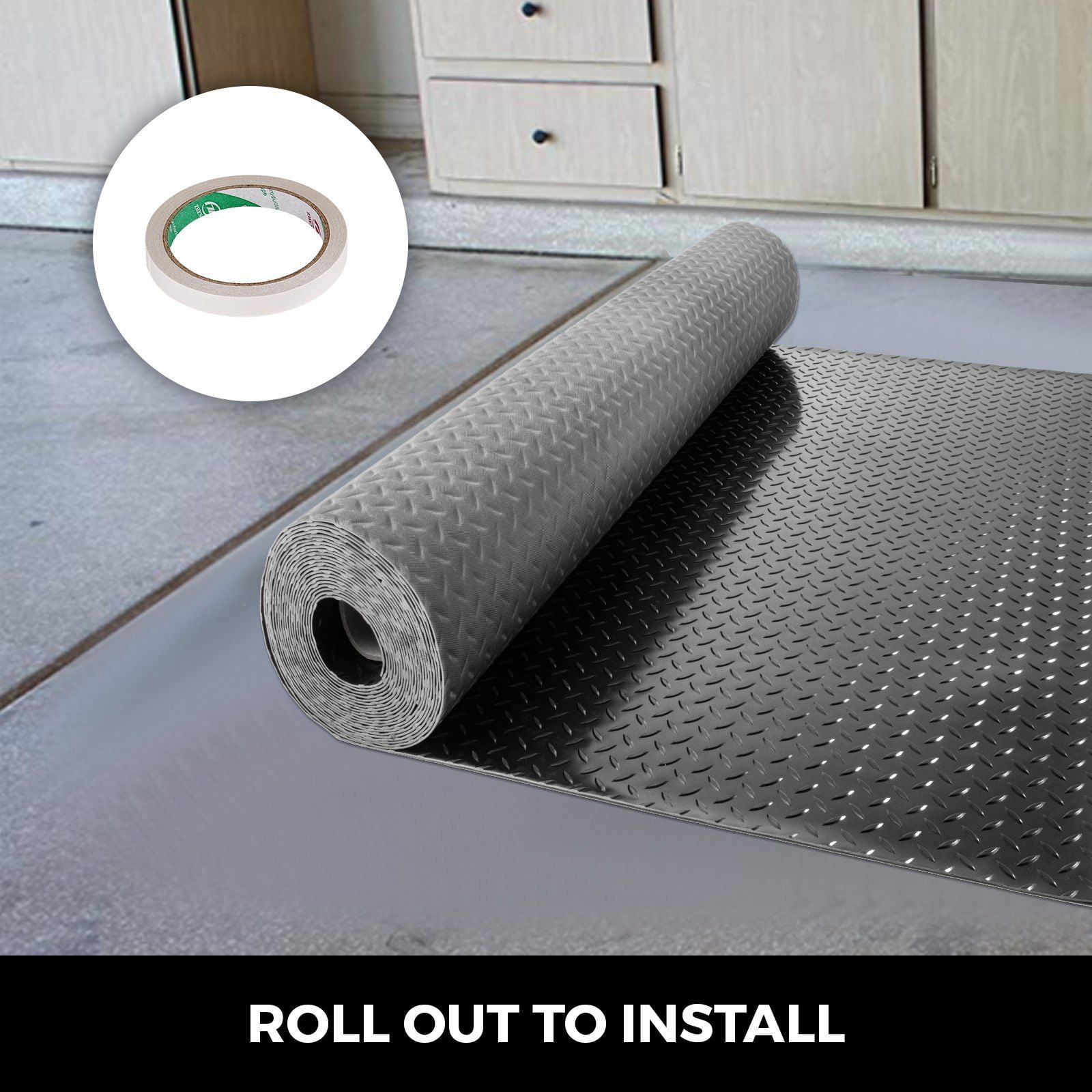 Garage Floor Mats 2 Rolls 17x3.6 Ft Total Coverage 2.5mm Thick PVC Vinyl Flooring for Cars