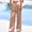 Khaki, variant on Women's Summer Satin Pants, Solid Color Loose Straight Leg, Button & Elastic Waist, Casual Long Trousers with Pockets Khaki XL