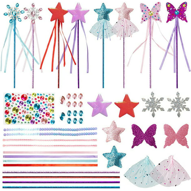 Beyumi 10pcs Fairy Magic Wand For Kids Make Your Own Princess Diy Art Craft Kits Role Play Gifts Party Favors Dress Up Accessories Snowflake Star Erfly Stick