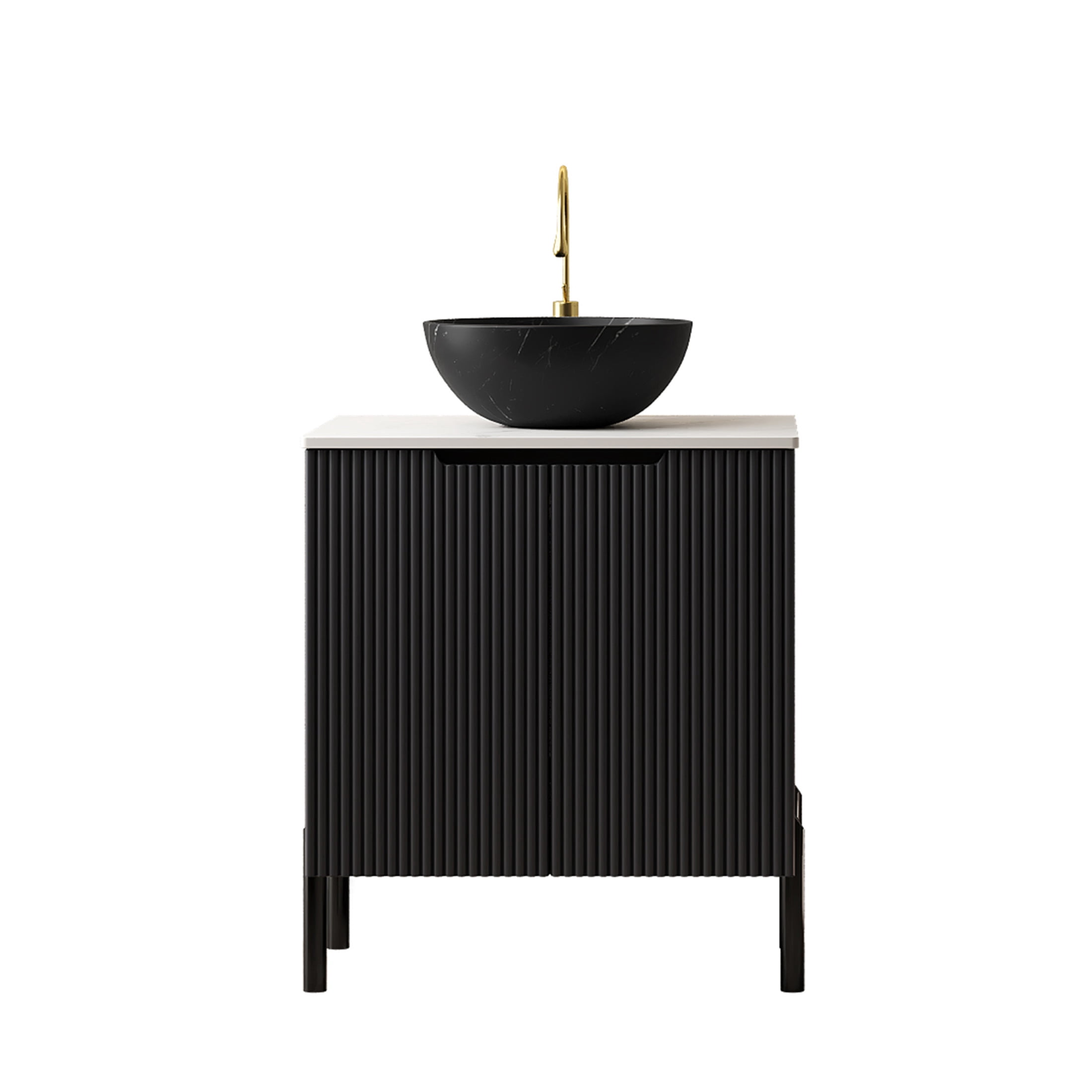 Noble House TURIO 24" Bathroom Vanity with Sintered Stone Countertop, Storage Cabinet, Black Bowl Basin, Black