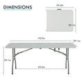 thumbnail image 6 of CL.HPAHKL 6 Foot Folding Table with Carrying Handle, Portable Plastic Camping Table Fold in Half, 6 ft Foldable Table with Sturdy Steel Frame for Indoor Outdoor Camping, Picnic and Party, White, 6 of 9