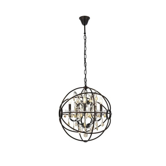 1130 Geneva Collection Pendent lamp D:20" H:23" Lt:5 Dark Bronze Finish (Royal Cut Golden Teak Crystals)