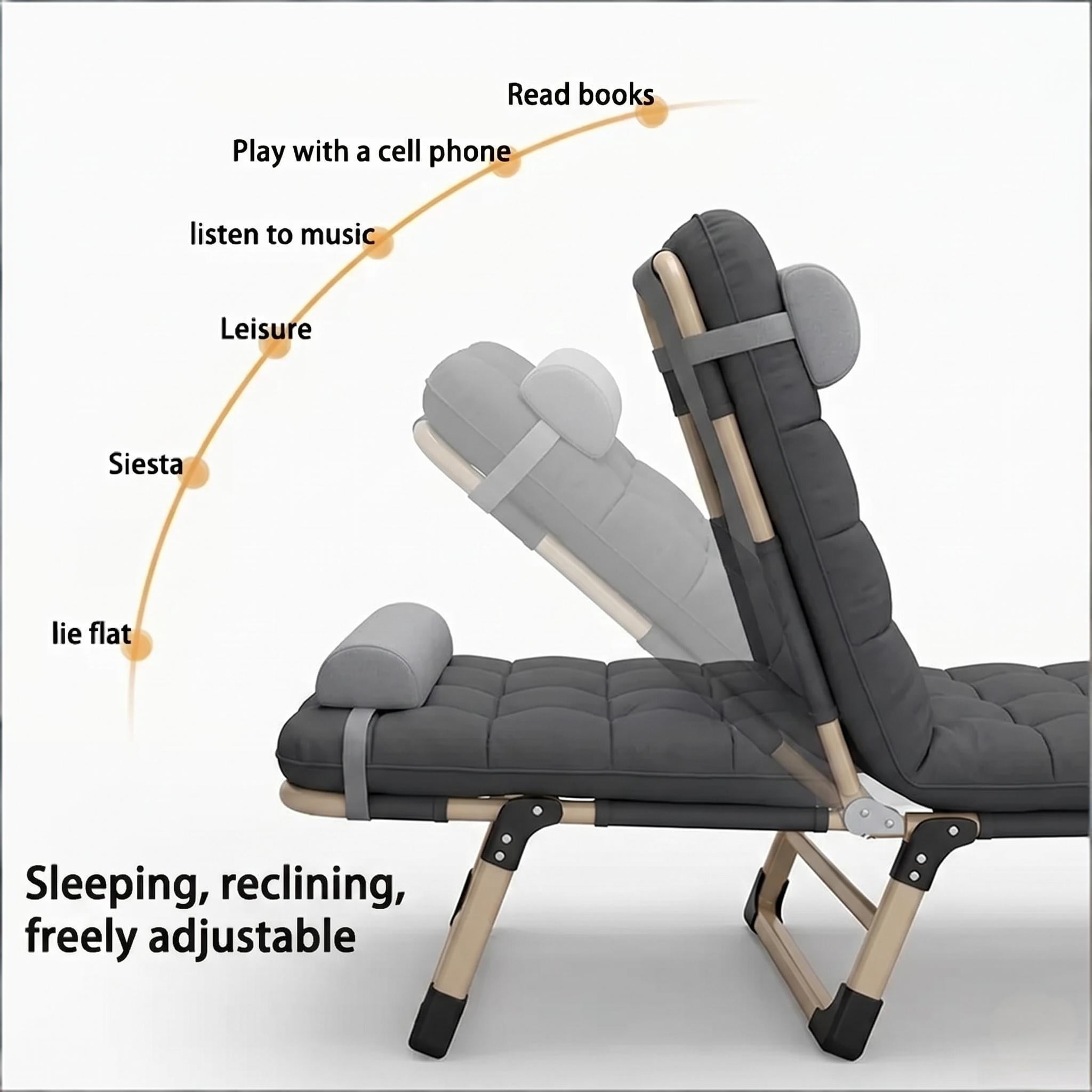 Howcool Patio Folding Chaise Lounge Bed, Ergonomic Single Reclining Cot, Portable Heavy Duty Outdoor/Indoor Folding Bed for Garden, Patio, Camping & Office