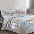 thumbnail image 4 of Comforter Set Queen Size  3-Piece Coverlet Set for Night Sleep  Bedding Quilt with Green Yellow Blue Plaid Striped Real Patchwork, 4 of 4