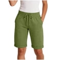 thumbnail image 2 of Hurxie Cotton Sweat Shorts with Pockets for Women Athletic Lounge Sports Workout Bermuda Knee Shorts Army Green,L, 2 of 5