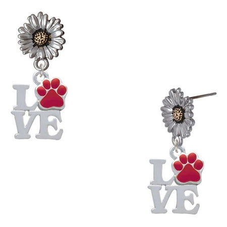 Delight Jewelry Silver-tone Love with Red Paw – Two-tone Daisy Flower Post Earrings