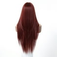 thumbnail image 2 of Women's 28 Inch Deep Red Long Straight Wig - Air Bangs, Layered Texture, Full Head Wig for Natural Cute Style, 2 of 10