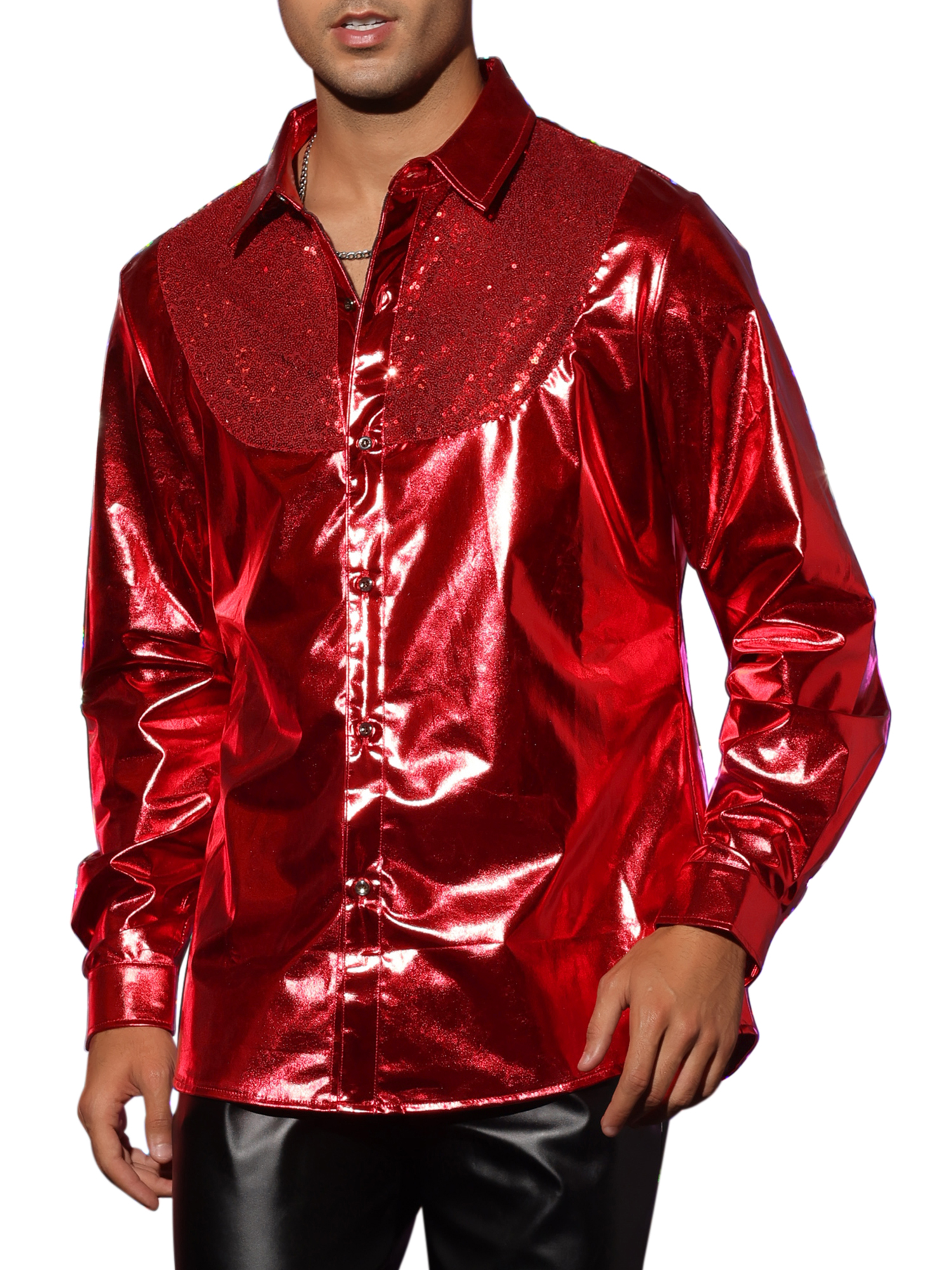 Chemise Homme En Satin Brillant à Manches Longues - Coupe Ajustée, Style Vintage - Pour Soirée, Club, événement