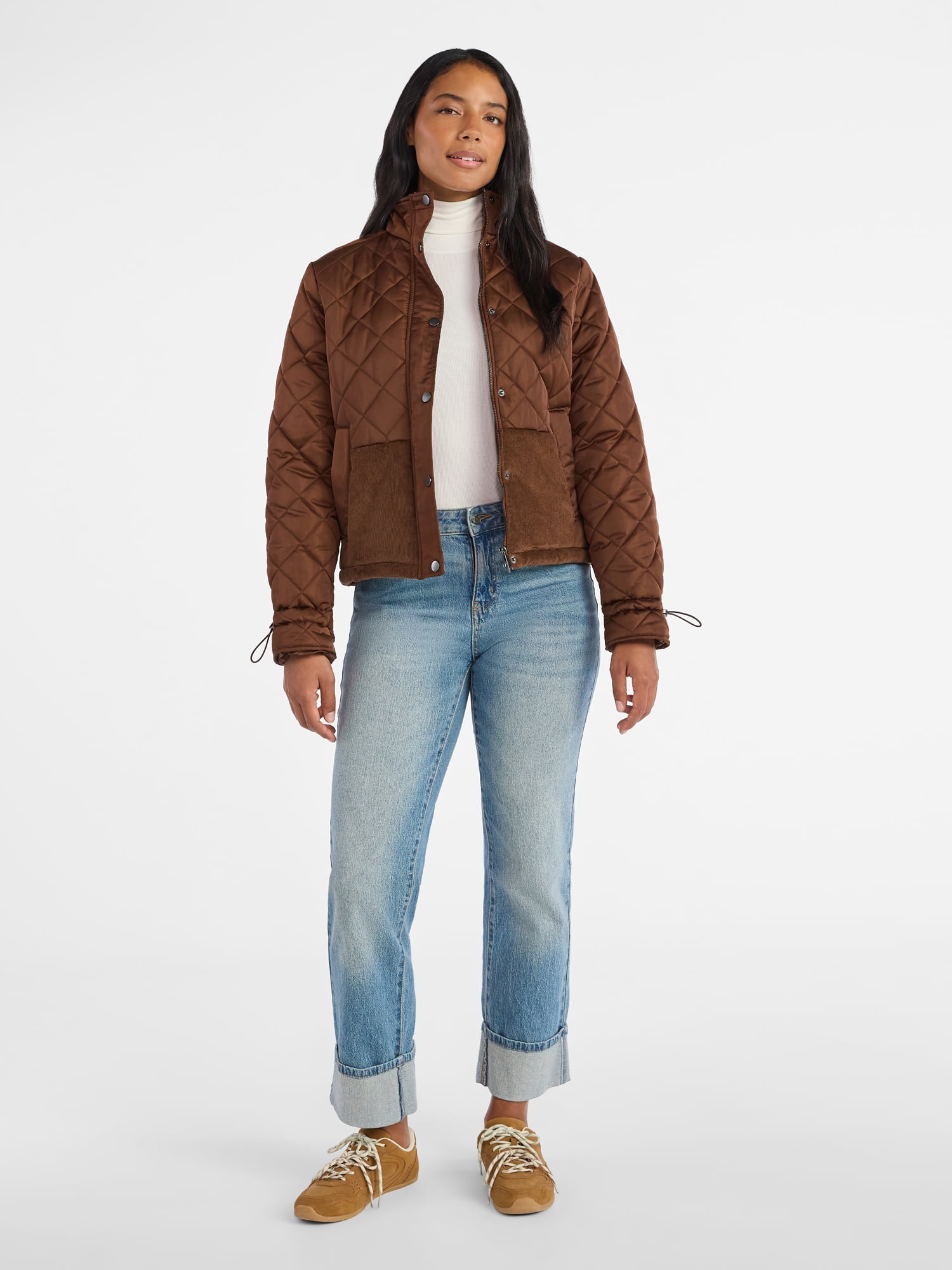 Time and Tru Women's and Women’s Plus Mixed Media Puffer Jacket, Sizes XS-2X