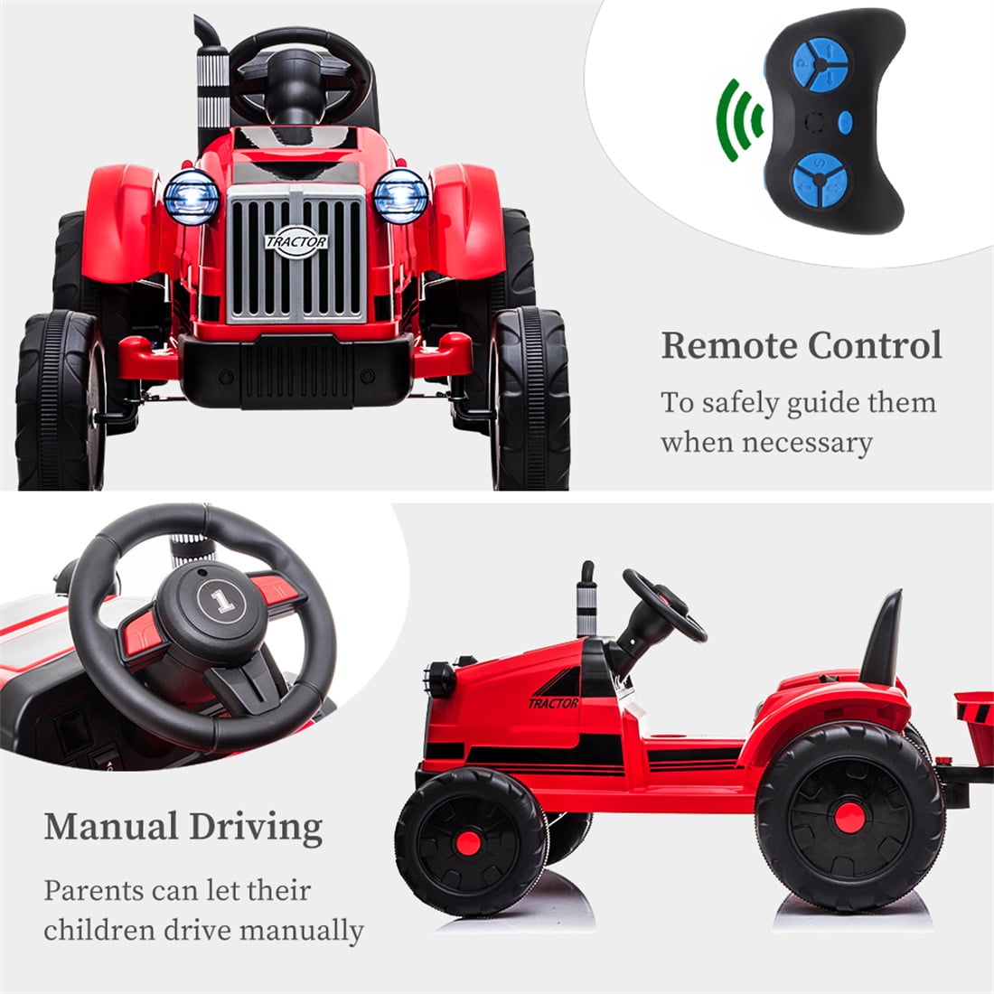 Private Jungle Boy Ride on Tractor, Battery-Powered Toy Tractor with Trailer, Ride On with LED Lights and USB&Bluetooth, Red Private Jungle Boy Ride on Tractor, Battery-Powered Toy Tractor with Trailer, Ride On with LED Lights and USB&Bluetooth, Red