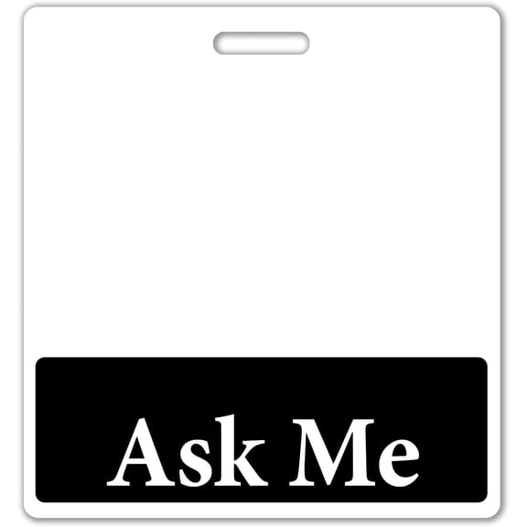 Ask Me Badge Buddy - Horizontal Customer Service ID Backer - Heavy Duty Role Identifier for Retail Floaters, Event Staff & Concierge - Oversized Badge Holder - USA Printed (Black)
