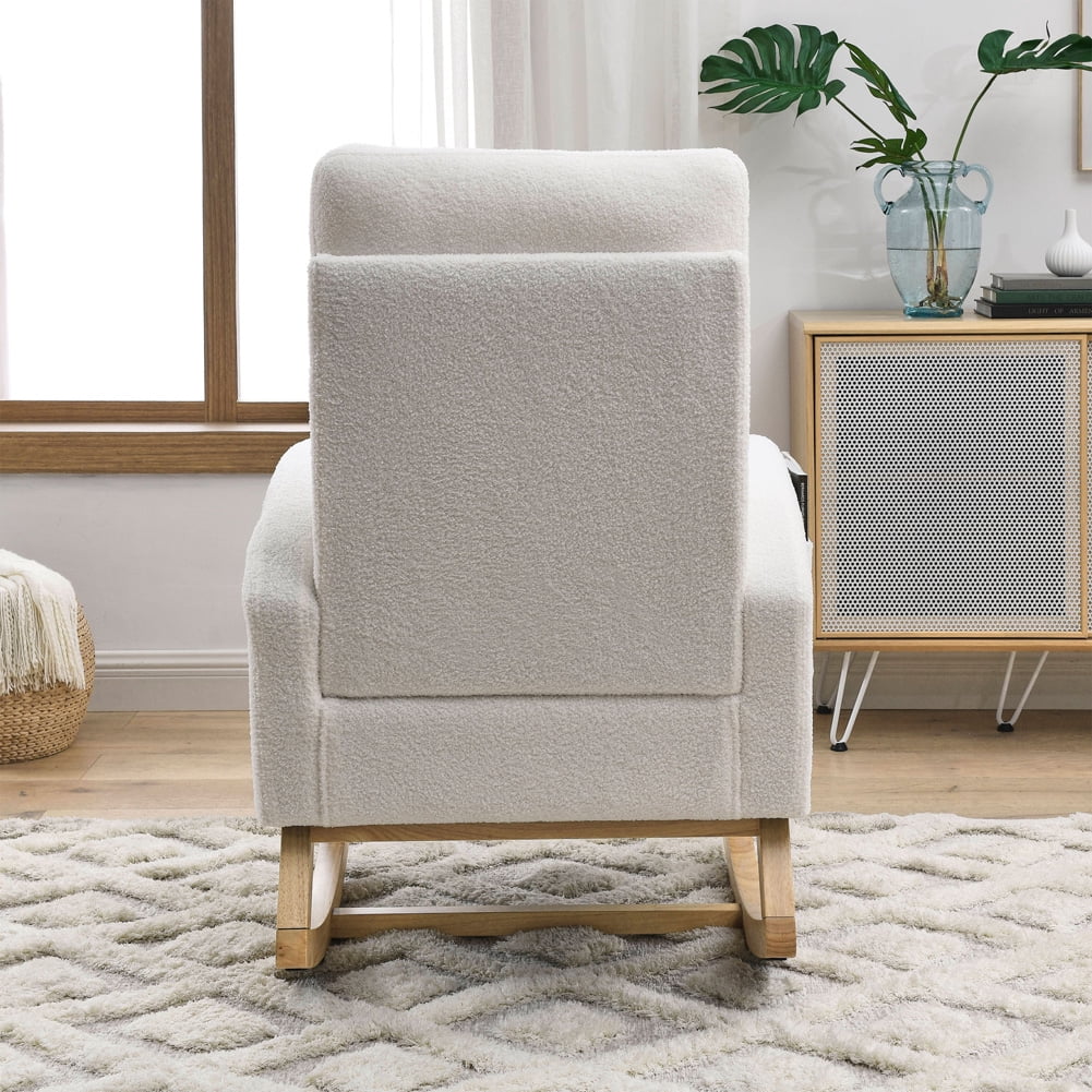 Rugerasy 27.6"W Accent Rocking Chair, Modern Upholstered Rocker Armchair For Nursery, Lounge Chair With 2 Side Pocket, High Backrest, Armrests For Living Room Bedroom