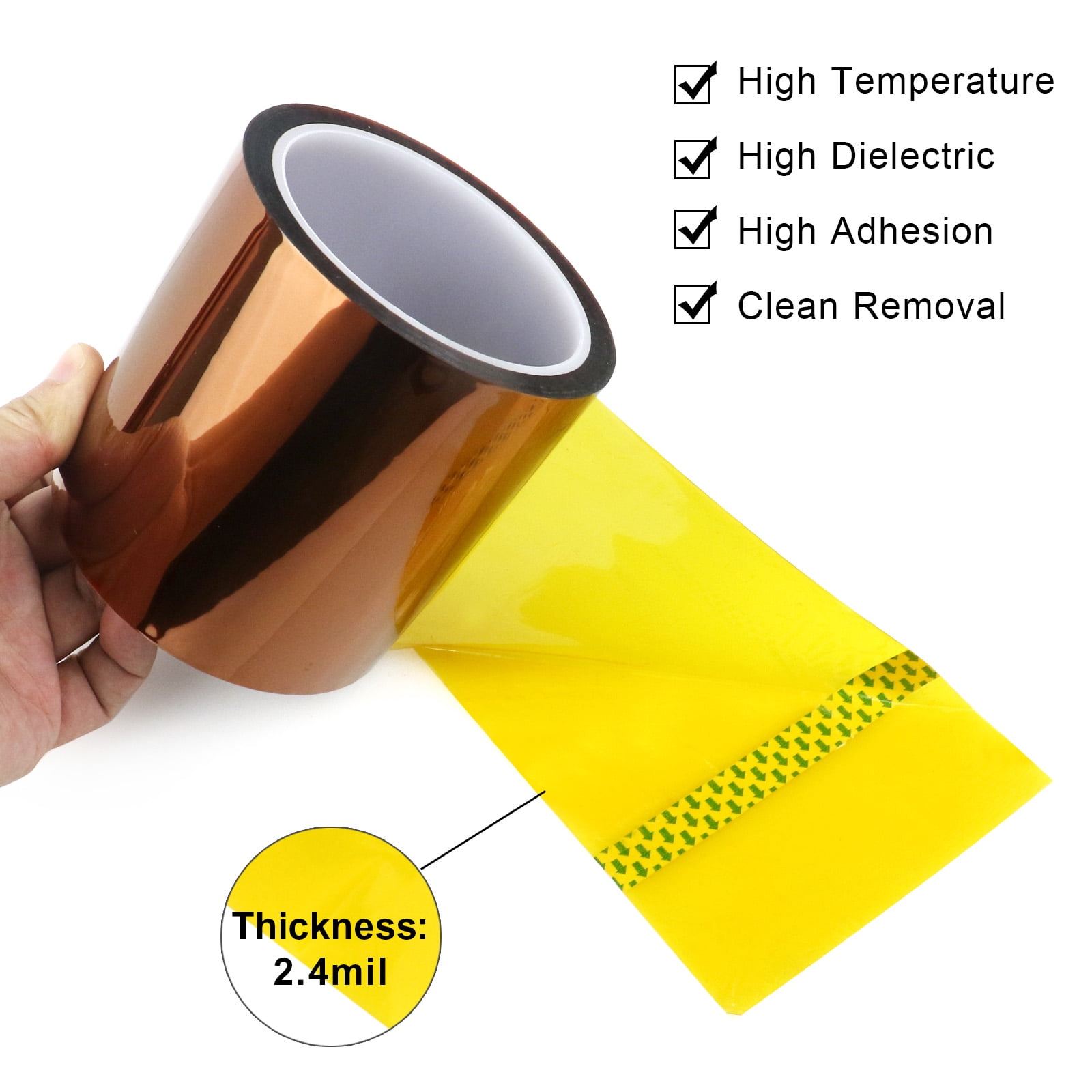 BOMEI PACK PolyimideTape,4 Inch x 108 ft (33m),Wide Roll Heat Resistant Tape,High Temperature Tape,Heat Vinyl Press Tape for Heat Transfer,Polyimide Tape for Protecting CPU, PCB Circuit Board