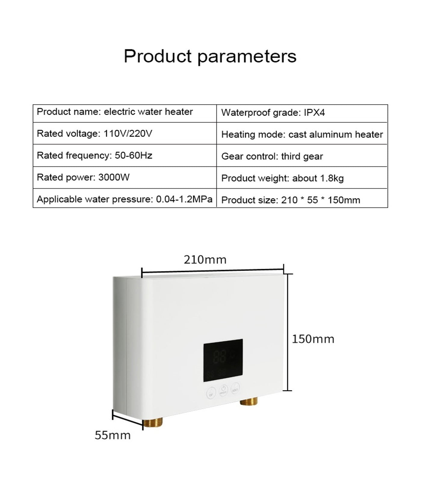 Instant Water Heater Bathroom Kitchen Wall Mounted Electric Water Heater LCD Temperature Display Remote Control ,Safety Protections