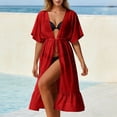 thumbnail image 2 of Women's Swimwear Cover Ups Chiffon Short Sleeve Swimsuit Cardigan Cover up Long Flowy Beachwear Open Front Dresses, 2 of 8