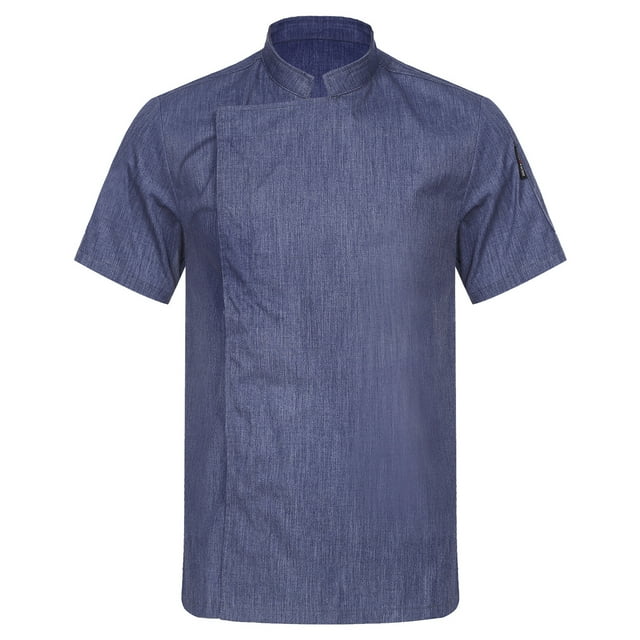 Yeahdor Adult Mens Short Sleeve Chef Coat Solid Color Kitchen Cook Uniform Jacket Canteen Bakery Chef Blue 3XL