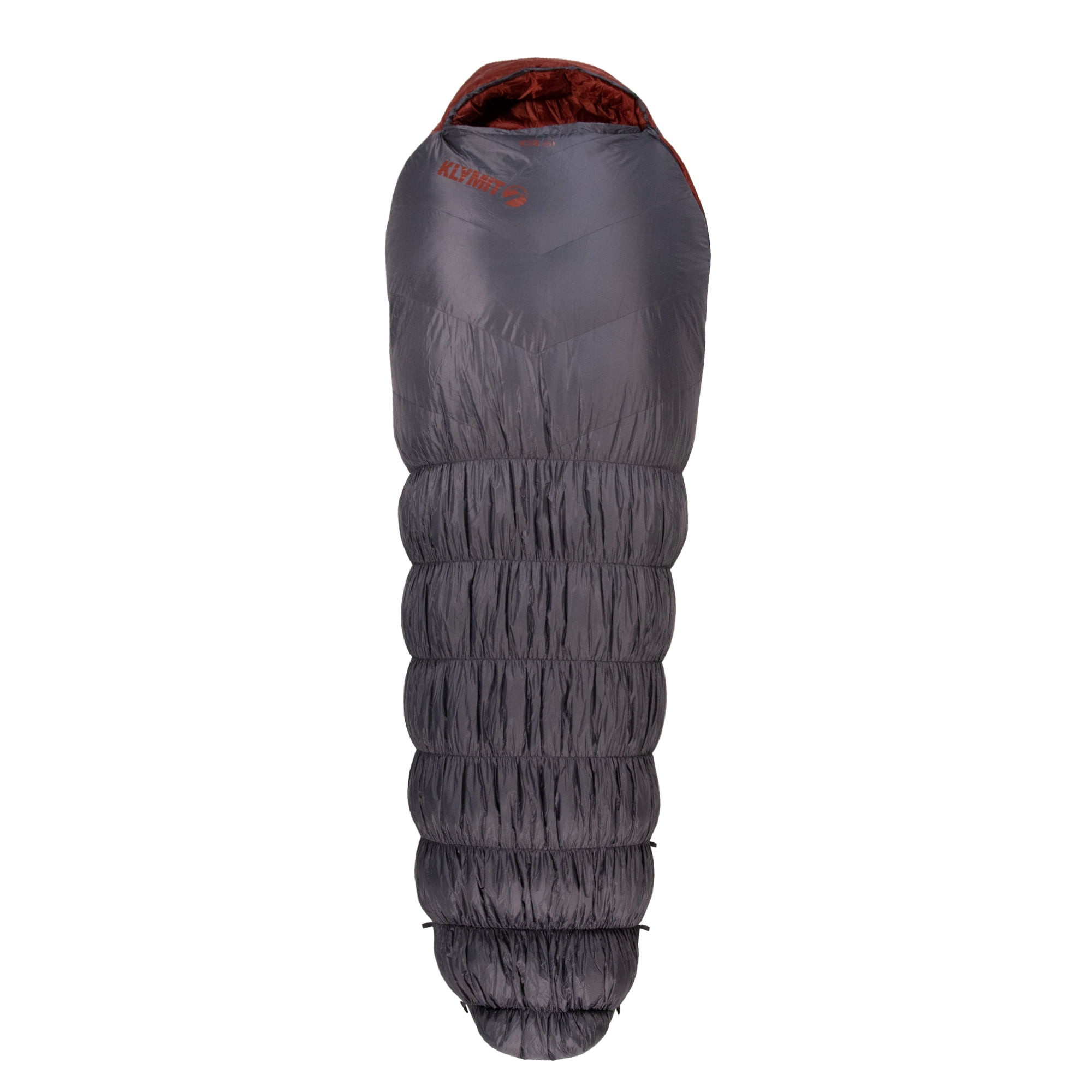 Klymit KSB 20 Outdoor Camping Sleeping Bag, 20 Degrees, 82x30 in, Gray/Brick Red Klymit KSB 20 Outdoor Camping Sleeping Bag, 20 Degrees, 82x30 in, Gray/Brick Red