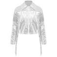 thumbnail image 3 of inlzdz Girls Jazz Dance Outfits Long Sleeve Sequin Tassels Jacket Bell-bottom Metallic Pants for Performance Silver 6, 3 of 6