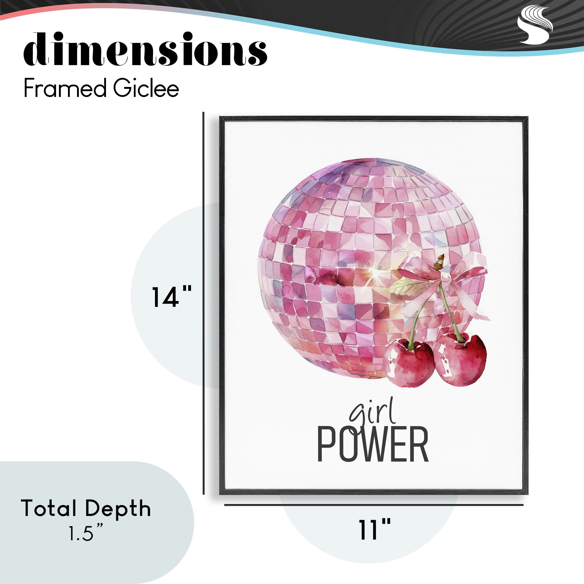 Girl Power Disco Cherries Black Framed Giclee Art, design by Kim Allen