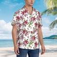 thumbnail image 5 of Balery Lilies Flowers Print Men's Hawaiian Shirts Short Sleeve Beach Shirt Relaxed Fit Vacation Button Down Shirts-3X-Large, 5 of 9