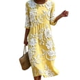 thumbnail image 3 of VBVC Women's and Women's Plus 3/4 Sleeve Midi Dress, Summer Casual Crew Neck Dress For Women, Ladies' Loose Fit Floral Dress with Pockets,Yellow,S-5XL, 3 of 7