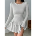 thumbnail image 5 of Womens Long Sleeve Corset Mini Dress Ruffle Hem Short Party Club Dresses White S, 5 of 9